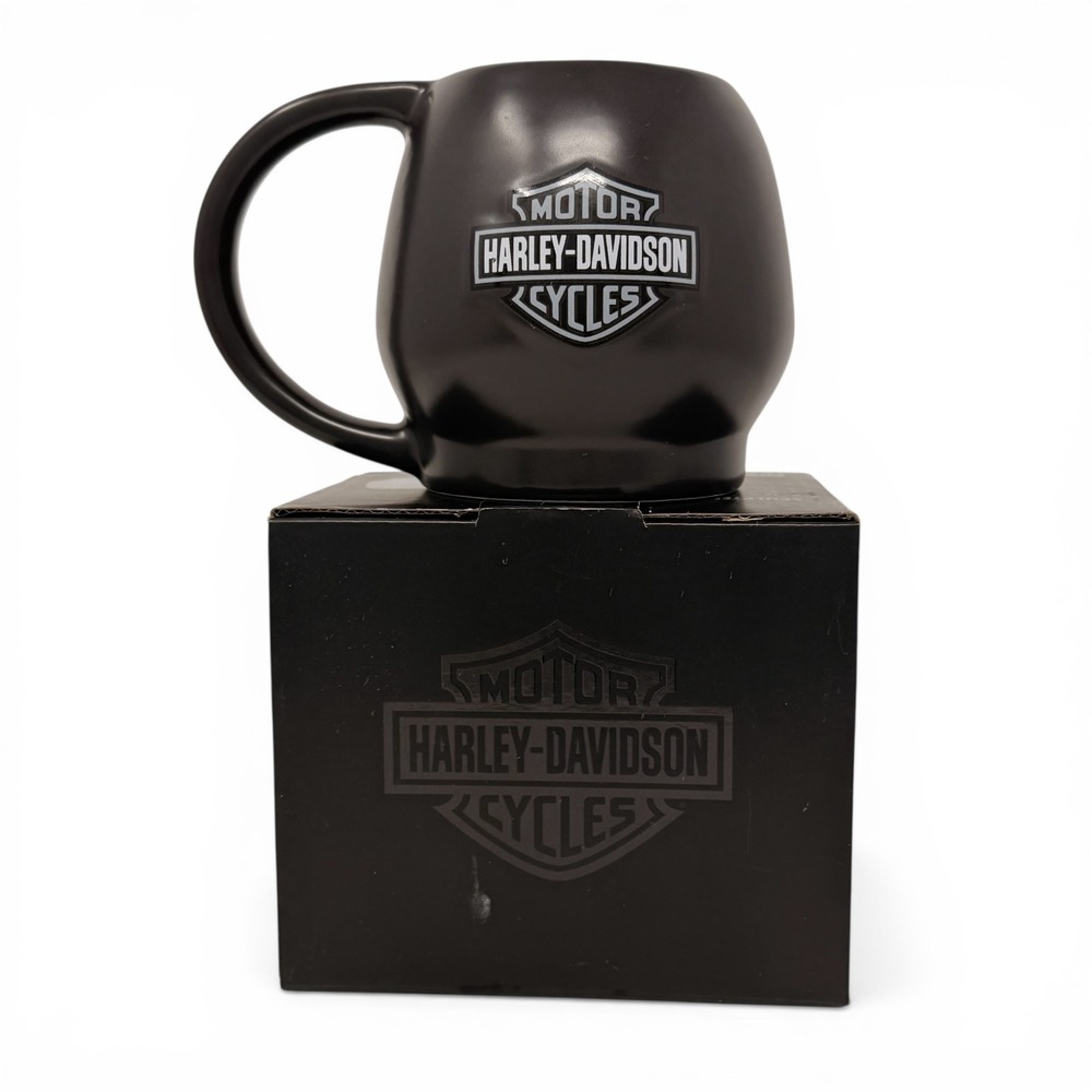 Harley-Davidson Matte Black Sculpted Skull Mug 14oz NIB Raised Bar & Shield - Picture 1 of 11
